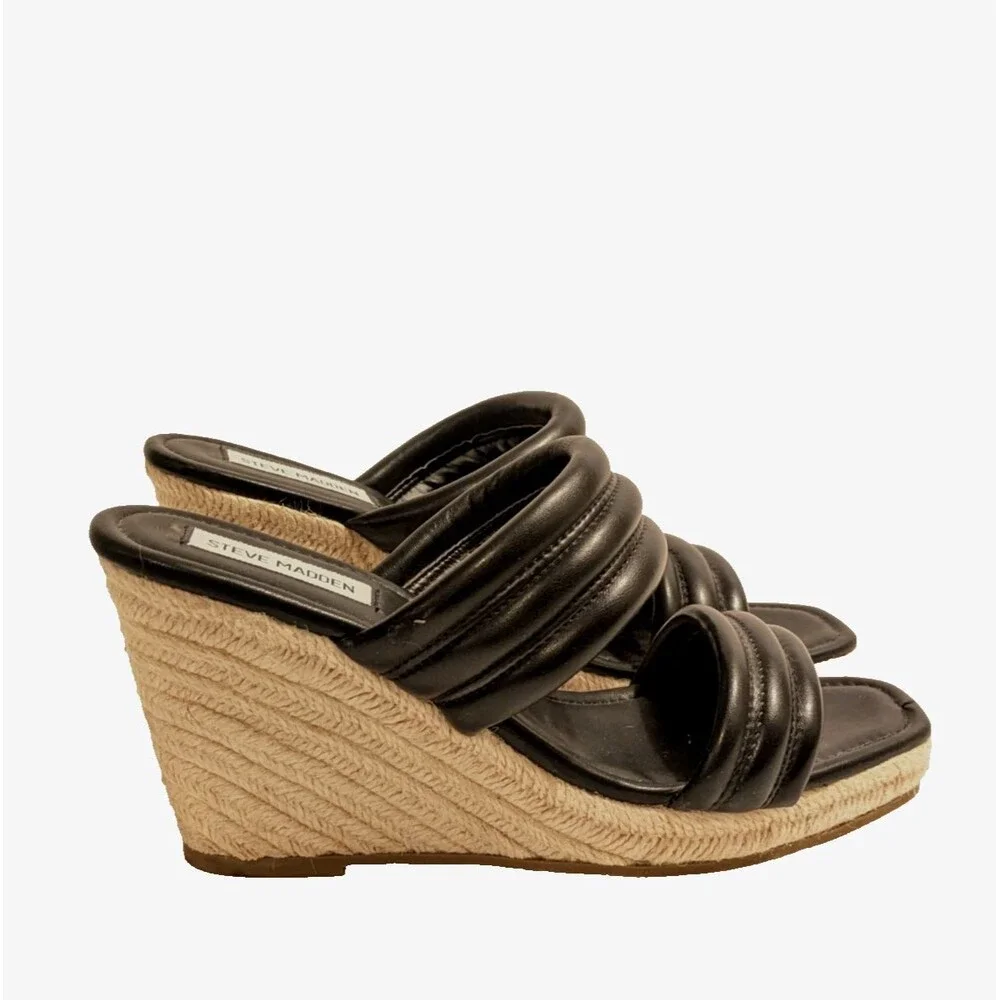 Steve Madden Tahani Wedge Espadrille Sandals Black Women's Size 9 Coastal Chic